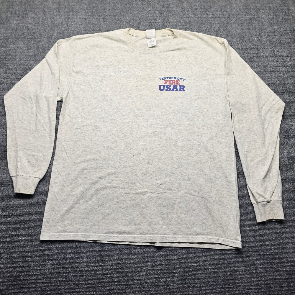 Gildan Ventura City Fire USAR Long Sleeve T-Shirt Mens XL Gray Graphic Tee